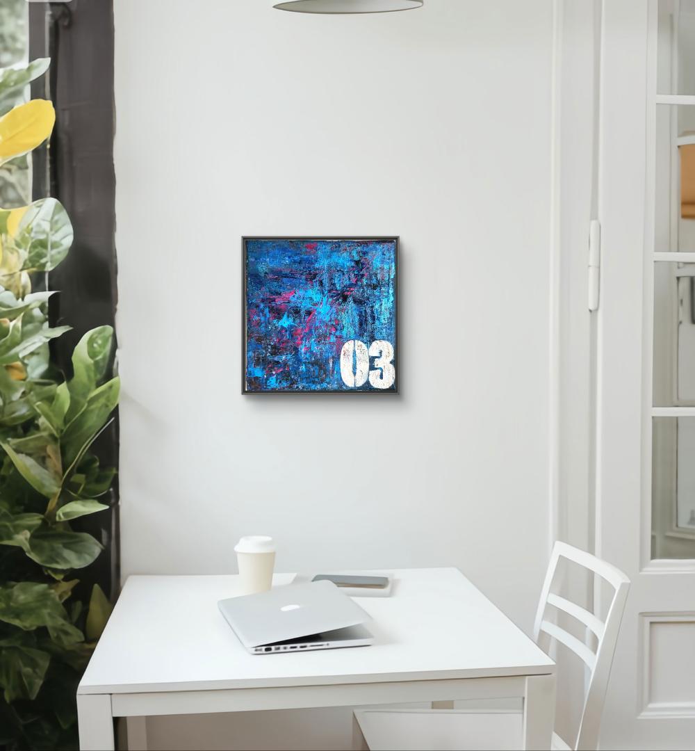 ナンバー3 / テクスチャーアート18×18㎝ S0 モダンアート 原画1点のみ