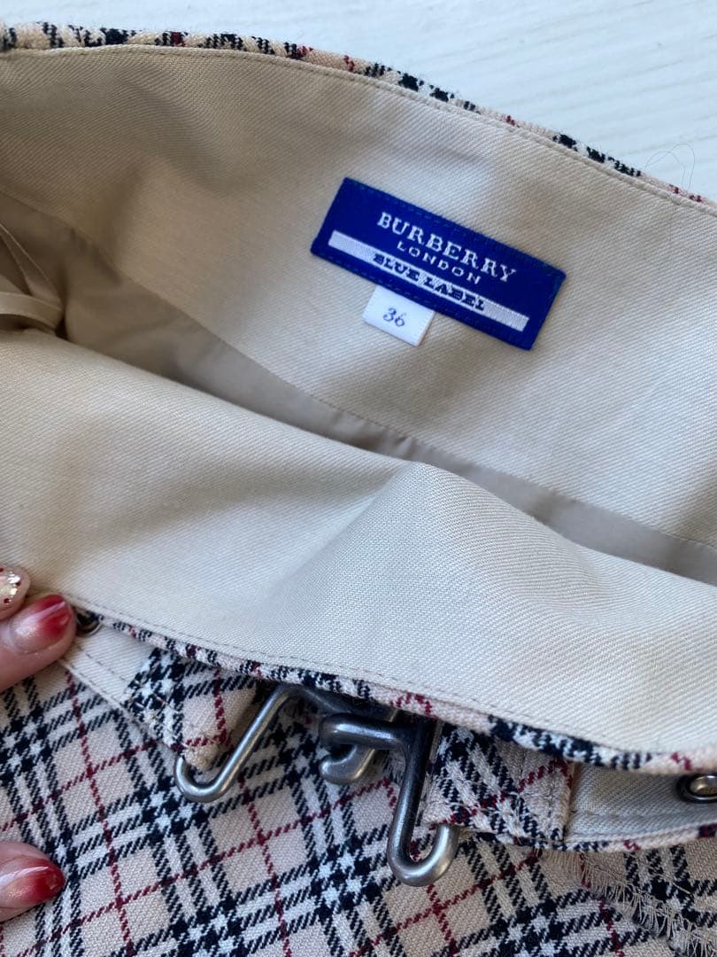 BURBERRY BLUELABEL チェック柄フレアスカート 36 ベルト付
