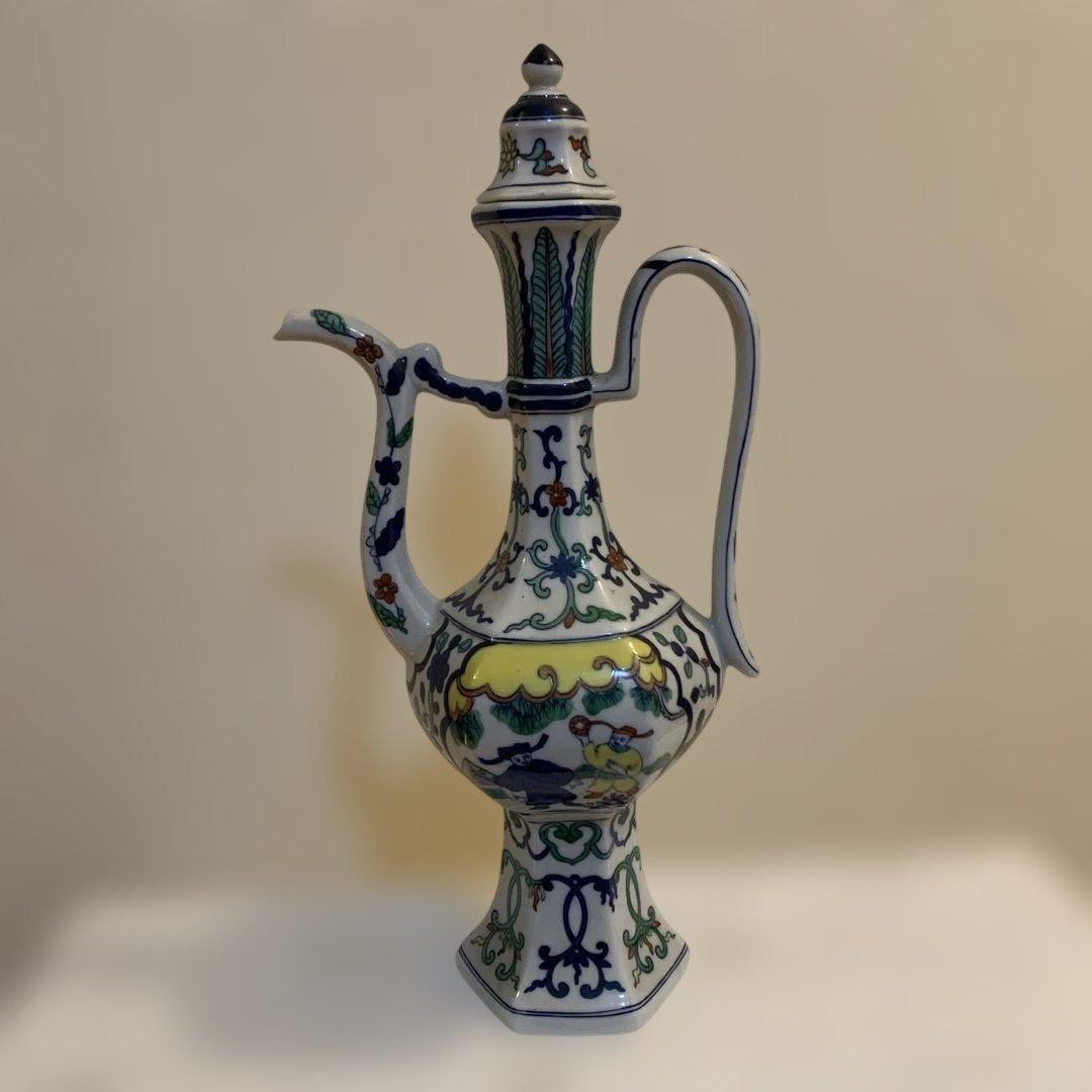 大明嘉靖年製　時代物　中国　古い水差し　手描き　高さ29㎝