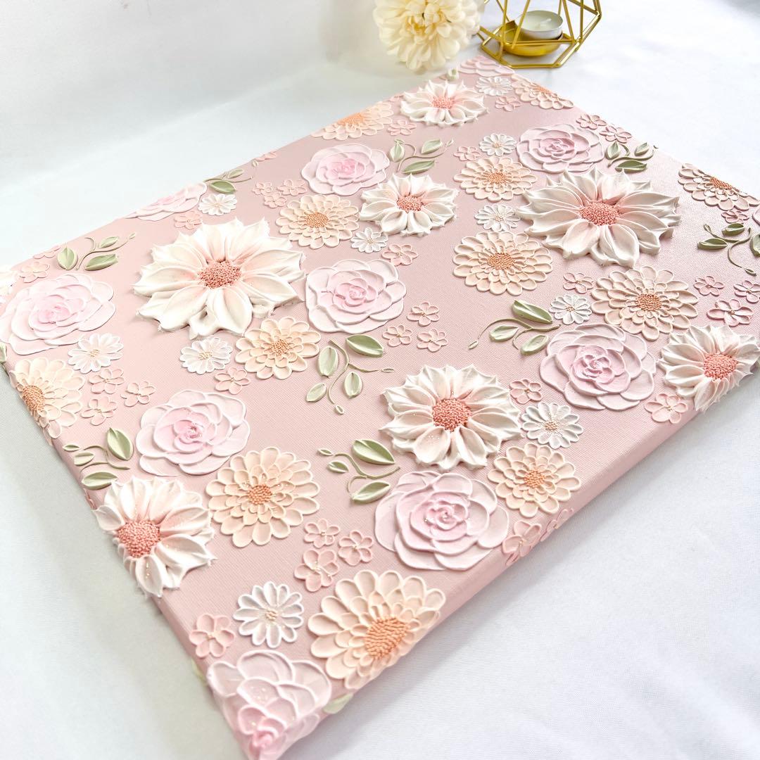 テクスチャーアート　絵画　インテリアアート　花　立体　絵　北欧インテリア　花の絵