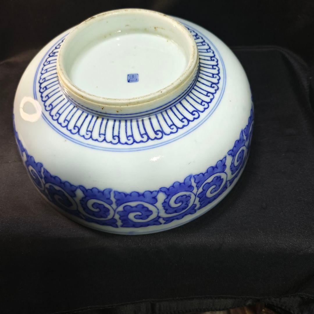 古伊万里 染付三つ鉢 山水風景文 手描き 明治骨董 古美術品 蒐集家放出美品