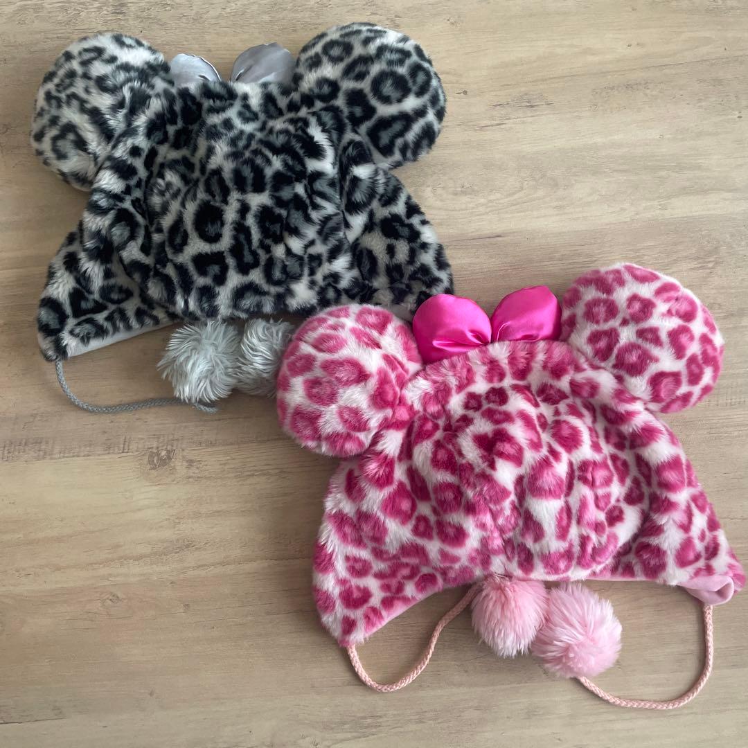 ディズニー　ミニー　ファンキャップ　ヒョウ柄　グレー　ピンク　レオパード　被り物