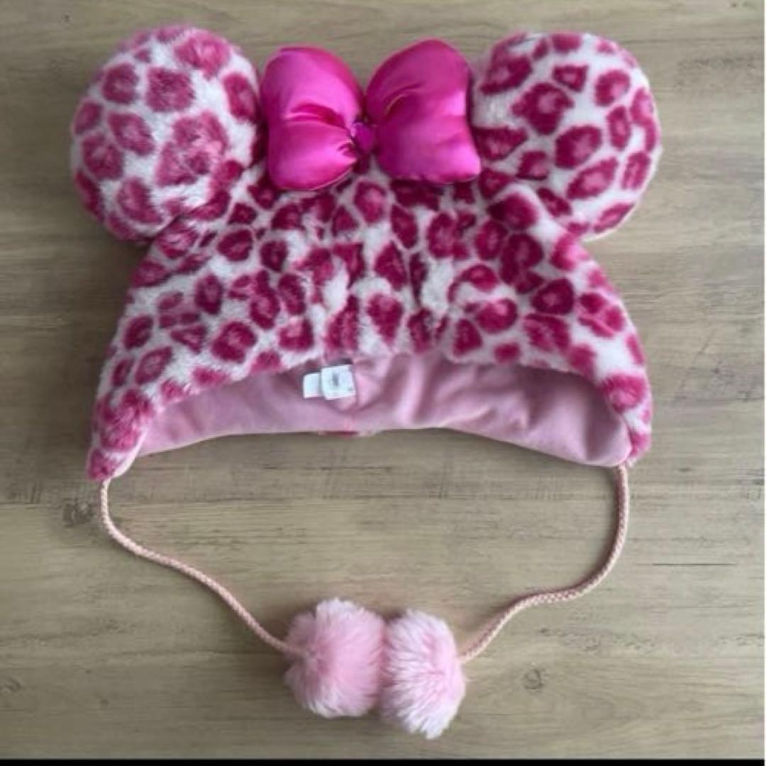 ディズニー　ミニー　ファンキャップ　ヒョウ柄　グレー　ピンク　レオパード　被り物