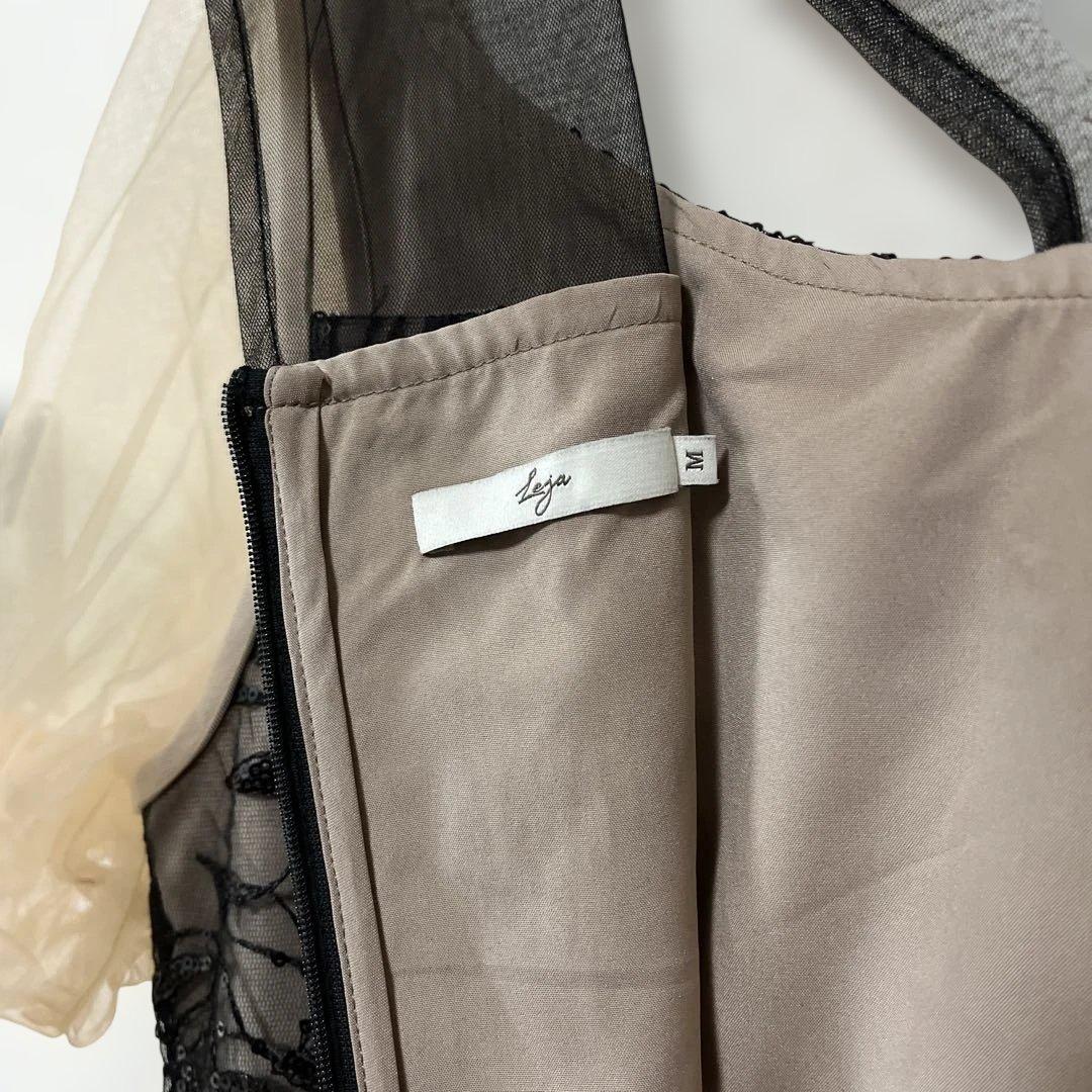 【Leja】アシンメトリーシアーフラワーワンピースドレス結婚式パーティー二次会