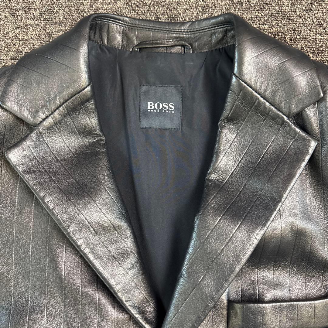 ヒューゴボス レザージャケット 羊革 ブラウン 光沢 48