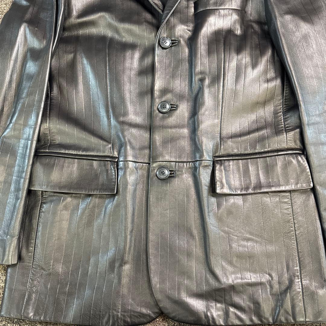ヒューゴボス レザージャケット 羊革 ブラウン 光沢 48