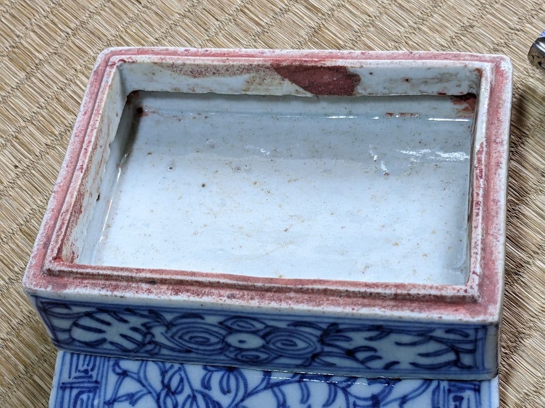 ♦中国古陶磁 青花 長方形印盒 盒子 染付 印泥入 古玩 古美術品 骨董品