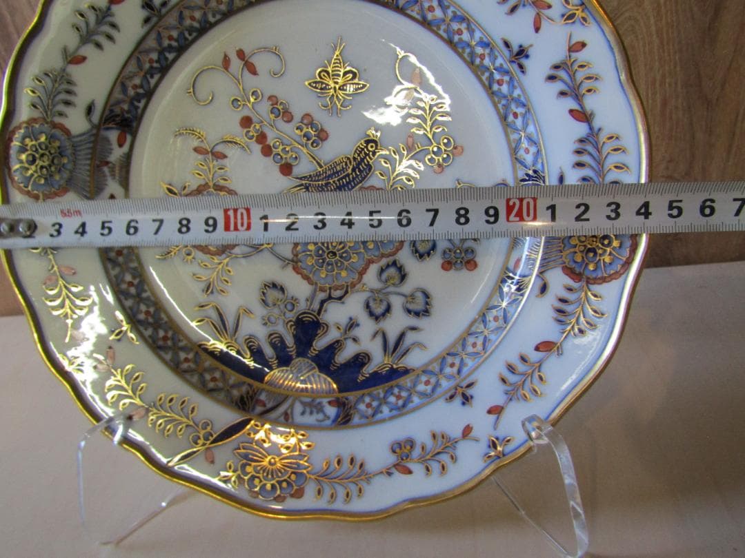 マイセン　カラーオニオン　アンティーク 花と鳥の装飾プレート　希少品