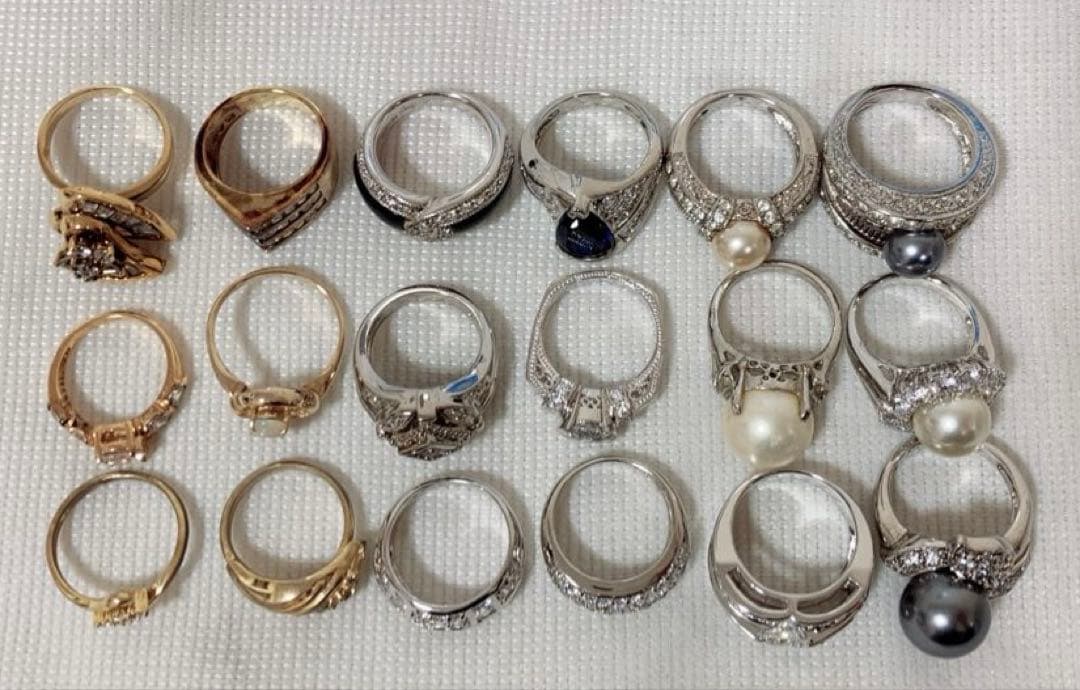 リング 18点 まとめ パール イミテーション 人工 ダイヤ ジャンク 指輪