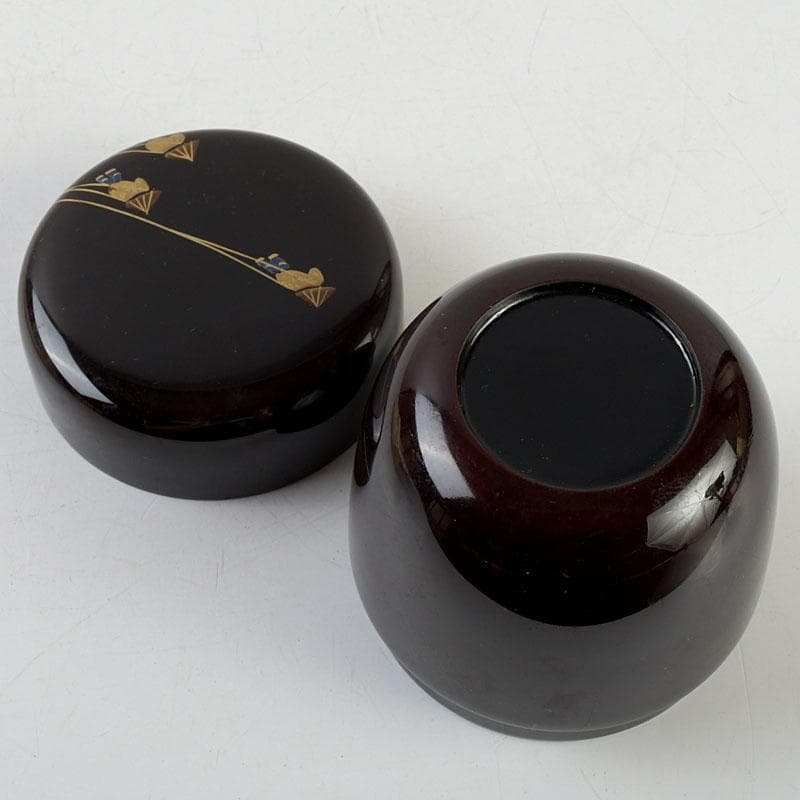 茶道具　蒔絵師　西村弘峰作　曳舟蒔絵　中棗　共箱　V　9343