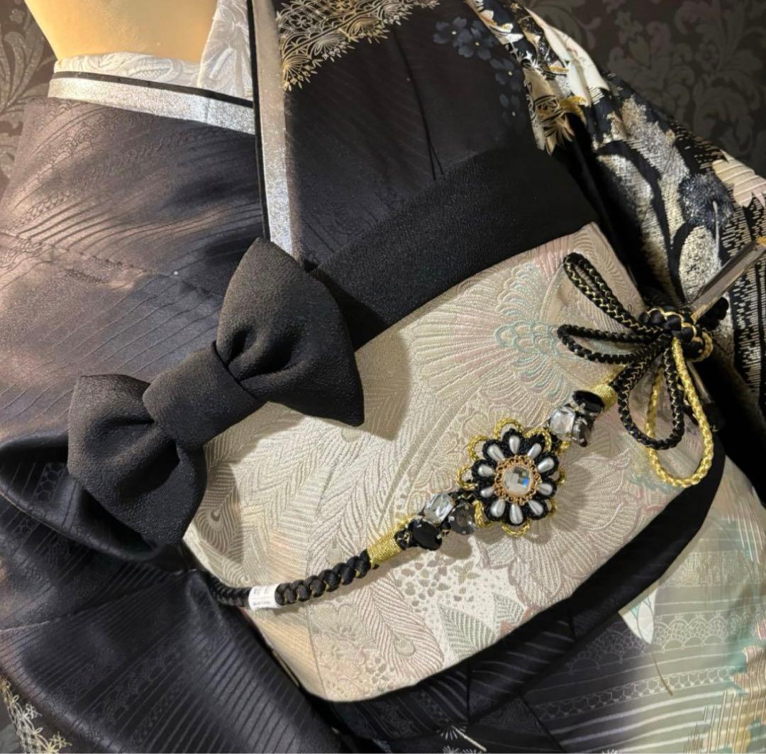 美品　黒地　地紋　金彩　銀彩　逸品　振袖　フルセット 振り袖