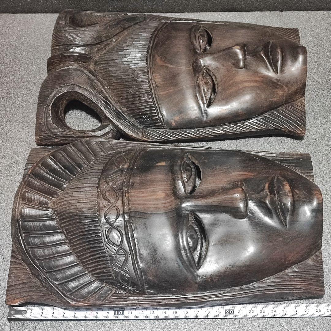 アフリカ　セネガル　木彫 お面 マスク　黒檀　エボニー　祭祀　王冠　壁掛け古美術