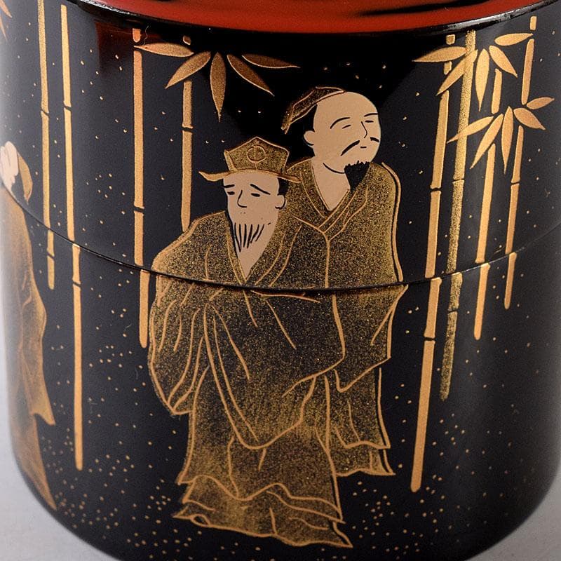 茶道具　吉田祥雲作　七賢人蒔絵　面根来塗　茶器　共箱　V　8157