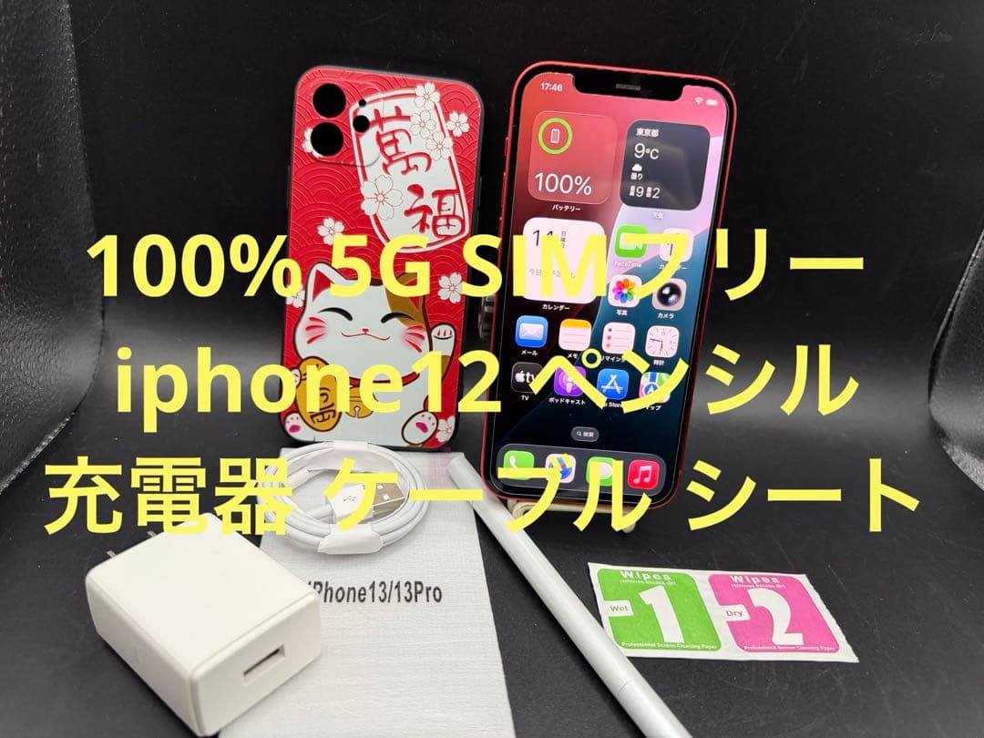 100%5GSIMフリー iphone12ペンシル充電器ケーブルシートペン