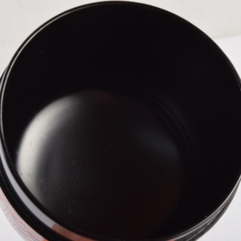 茶道具　山中塗　道場宗廣作　朱刷毛目　梅月蒔絵　大棗　共箱　V　9038