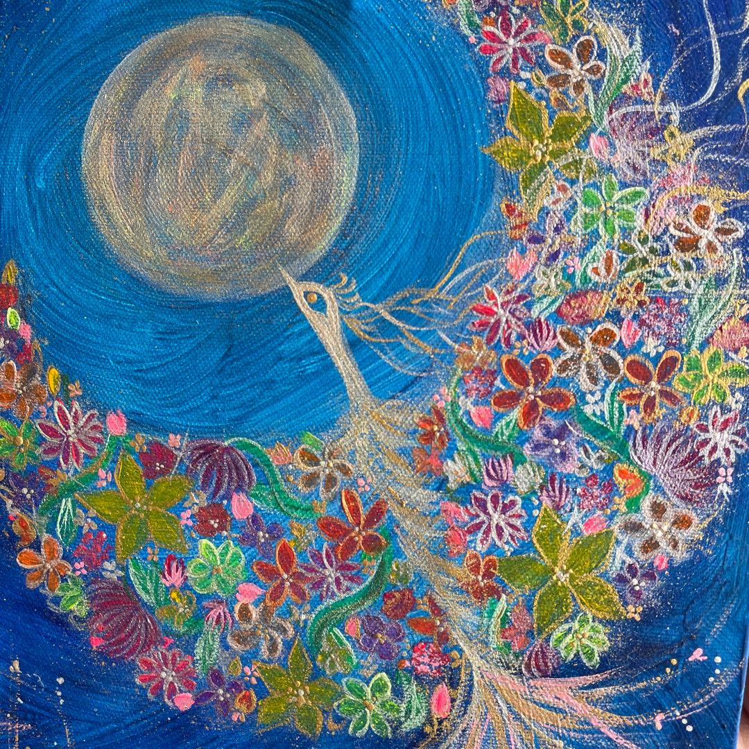 風水開運絵画＊満月花耀飛翔鳳凰　金運　恋愛結婚愛情運上昇　くじ　自信発展　縁結び
