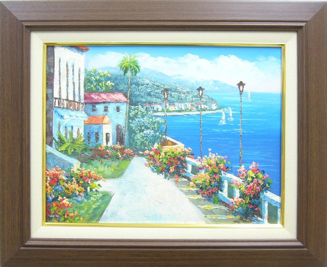 絵画 油絵 肉筆油絵 風景画 白壁の道