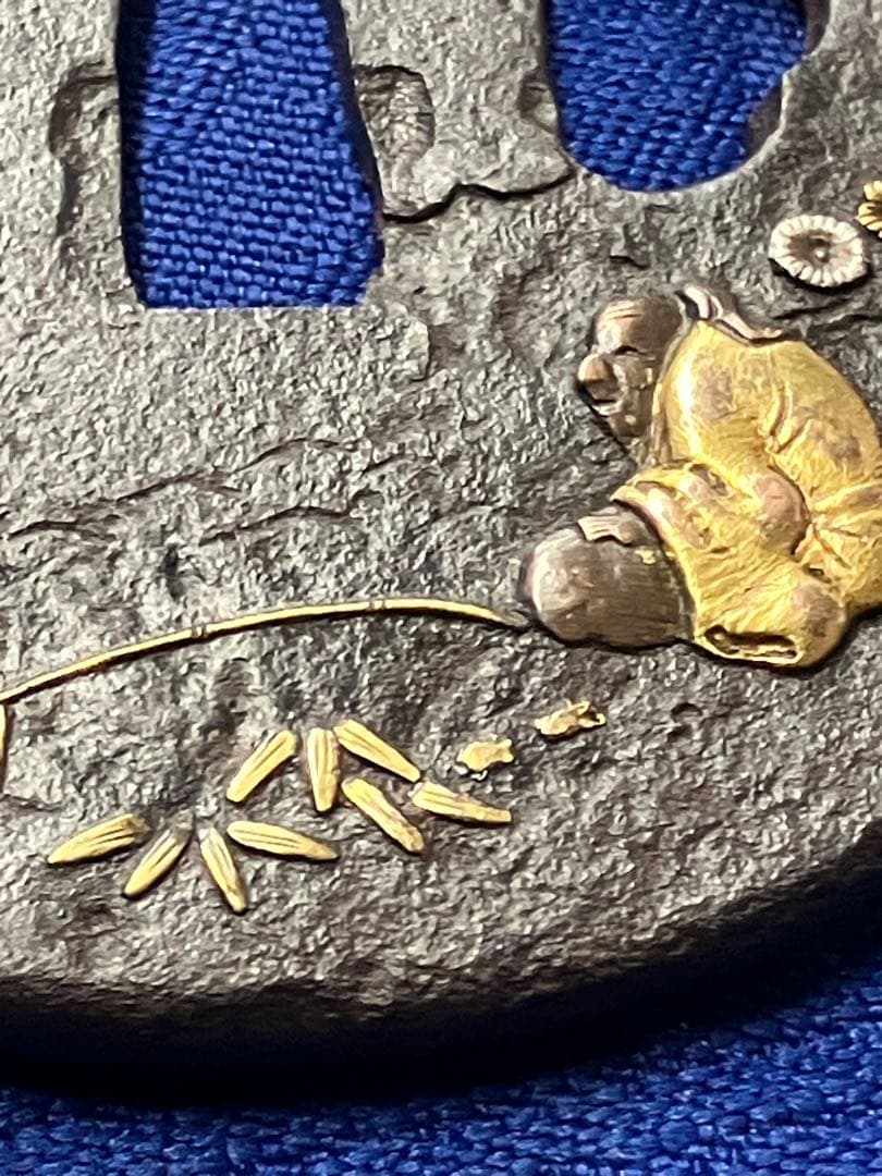 鍔　大刀鍔　日本刀　時代物　金銀象嵌　太公望　武具　刀