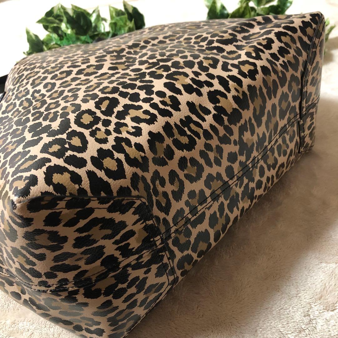 極美品　ケイトスペード　トートバッグ　リバーシブル　ポーチ付き　レオパード柄　黒