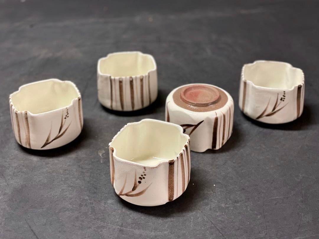 割引❗️【未使用 美品】「母」 三玄窯 中里重利 唐津 絵粉引 向付 5客 C⑦