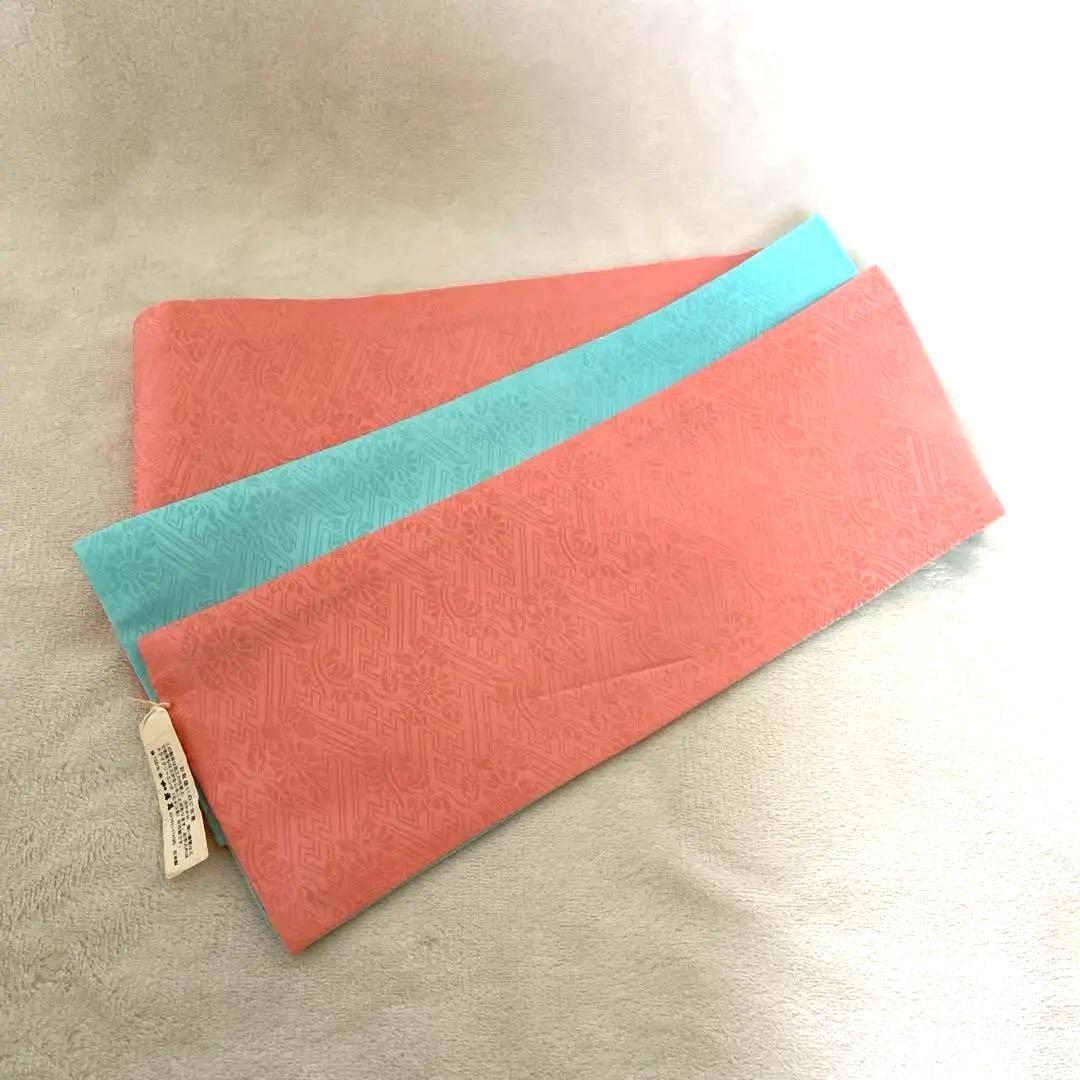 振袖用　加藤萬　伊達衿　ピンク・水色　リバーシブル　帯揚げ　総絞り