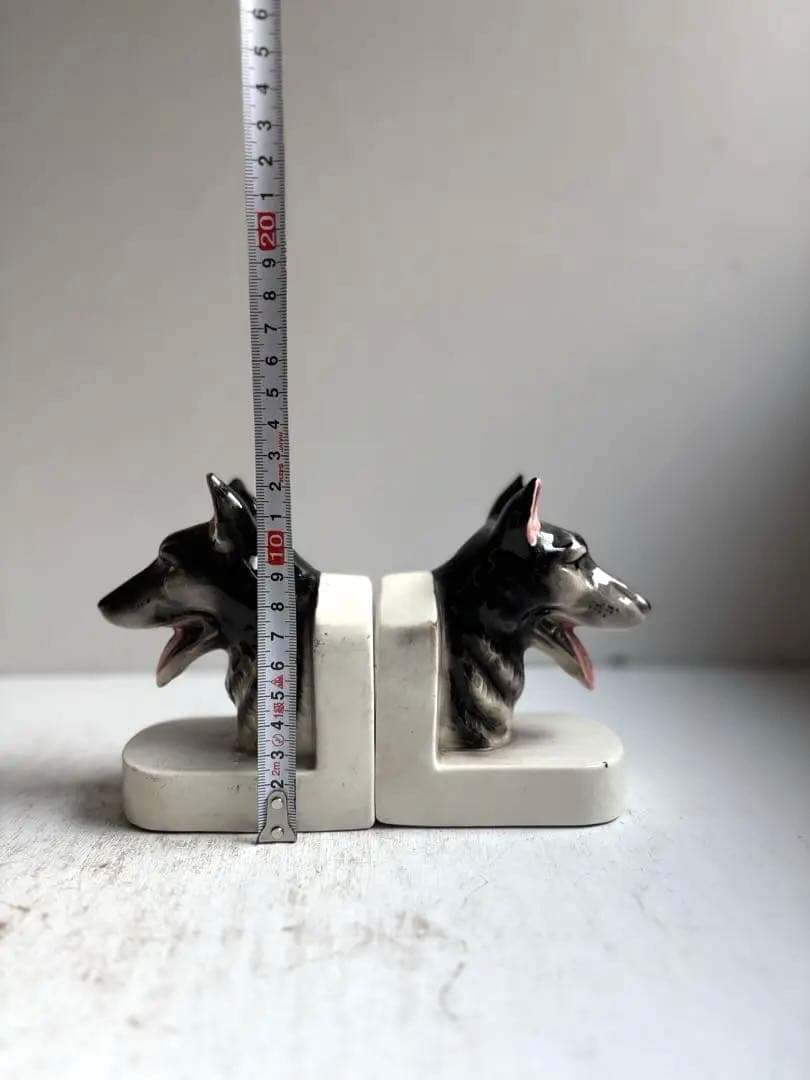 773 アンティーク 犬のブックエンド陶器製 シェパード記念品 希少