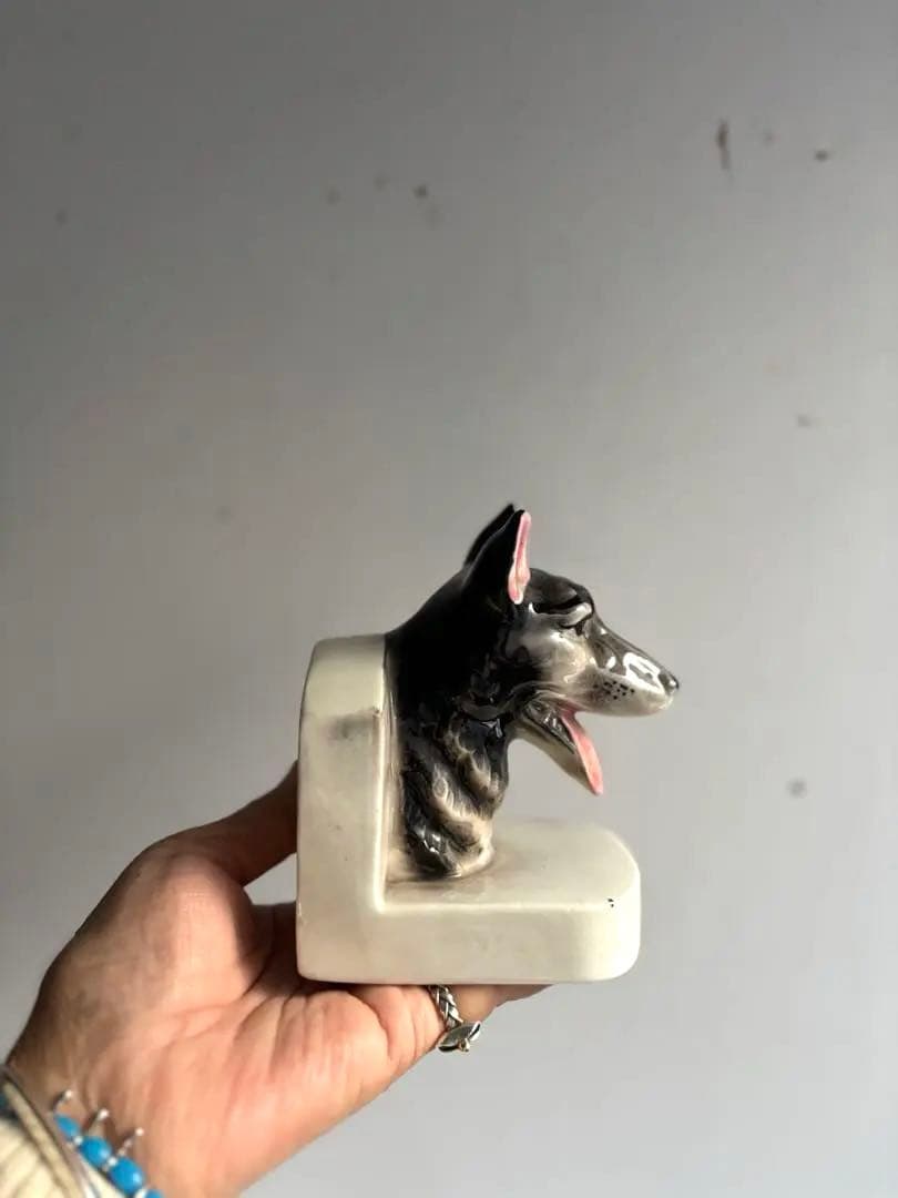 773 アンティーク 犬のブックエンド陶器製 シェパード記念品 希少
