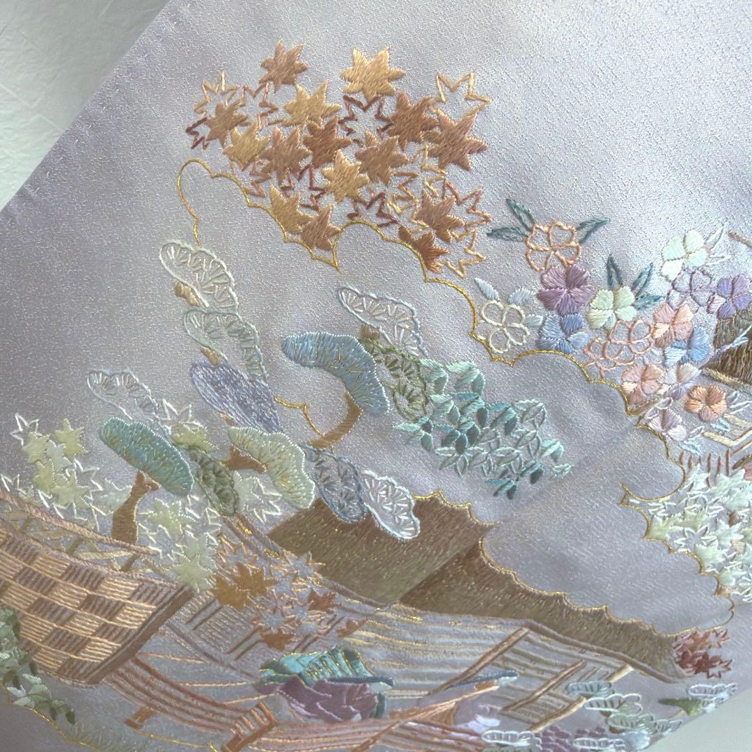 496 訪問着フルセット 正絹 薄紫 金彩 豪華 総刺繍 暈し染め お上品