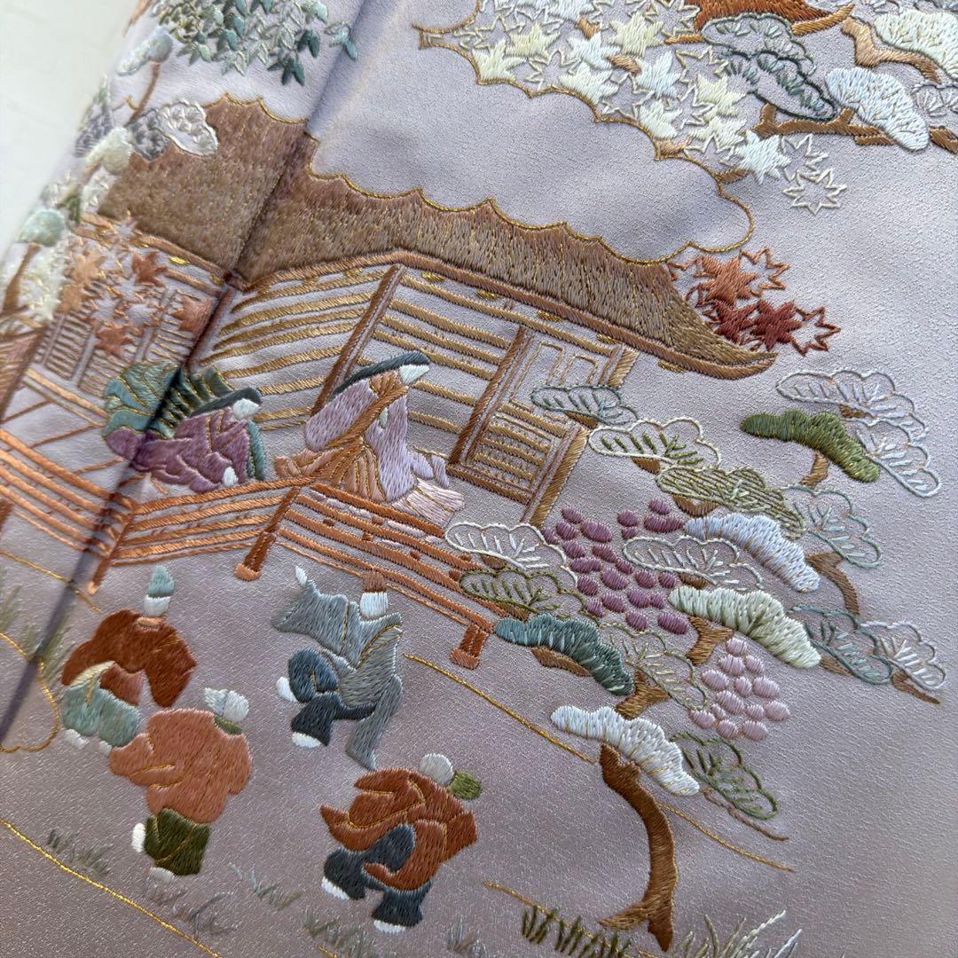 496 訪問着フルセット 正絹 薄紫 金彩 豪華 総刺繍 暈し染め お上品