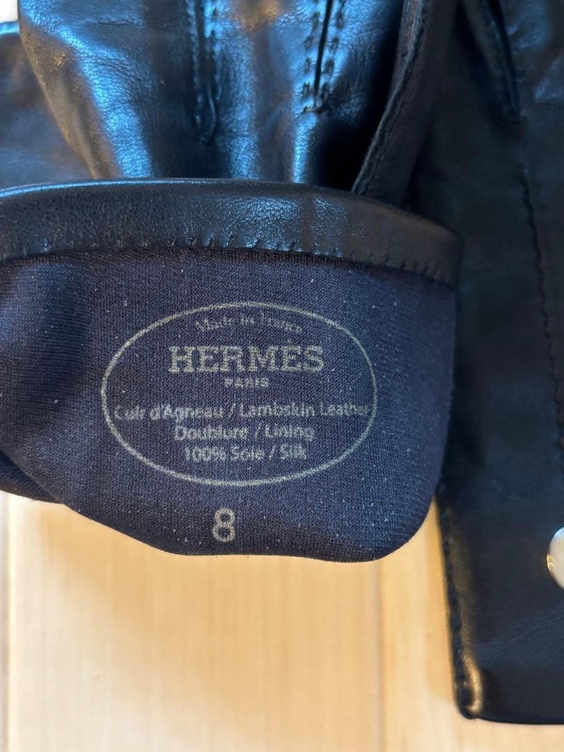 【美品】 Hermès エルメス ラムスキン レザーグローブ ブラックメンズ 8