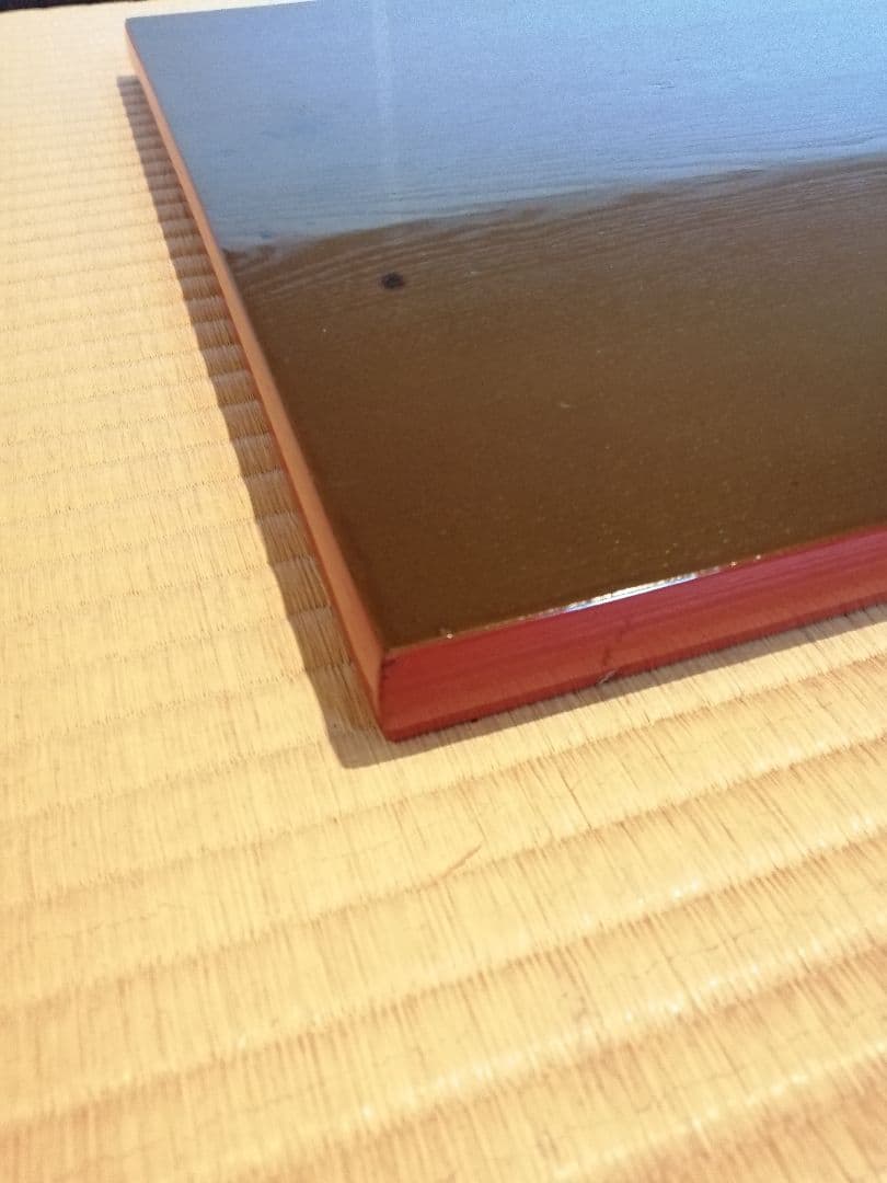 【茶道具】橋口宗榮造　藪内流 猗々斎宗匠箱書 家伝の形 青漆爪紅長板　長板80