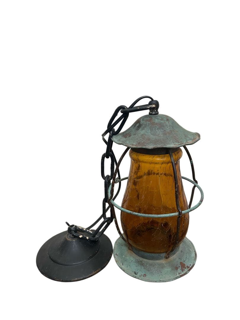 60s ビンテージ LEVITON 吊り下げ式 アンバーガラス ライト ランプ