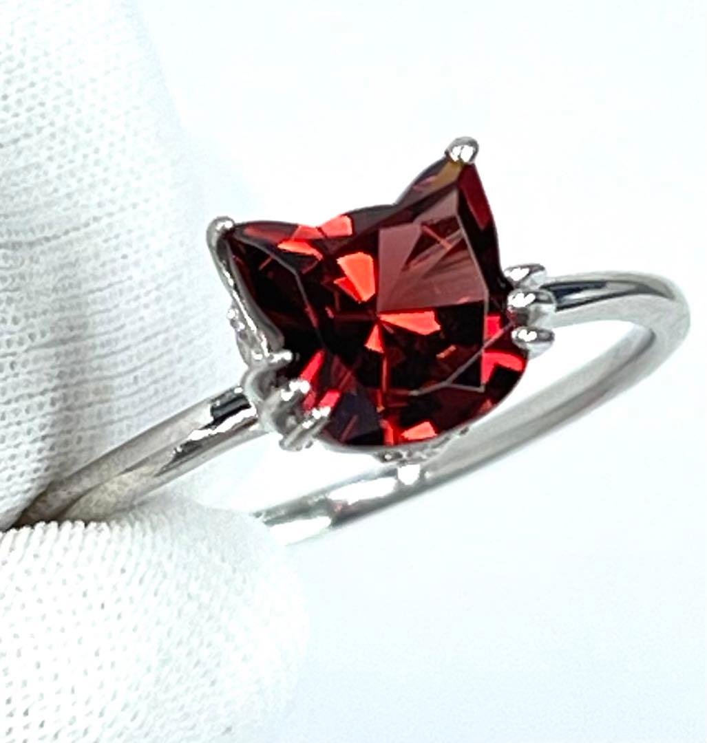 宝石ルース 『限定品！ネコちゃんリング』天然ガーネット　サイズ#11