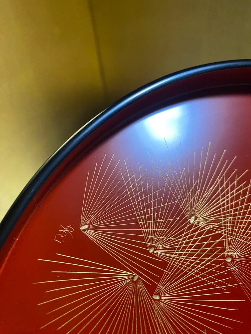 輪島塗　沈金　松紋　丸盆