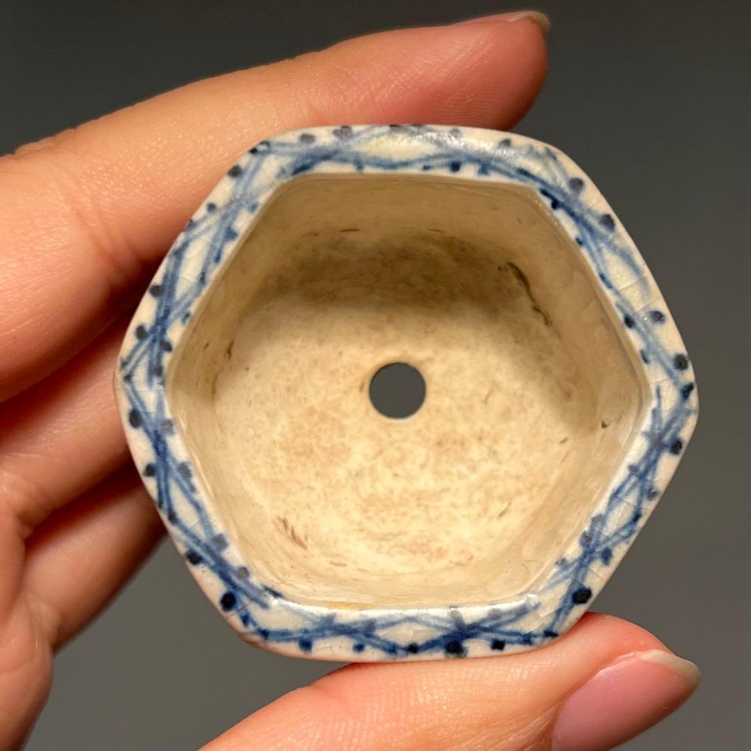 724.木黄 漢詩六角鉢 盆栽鉢 植木鉢 4.6*5*2.9cm