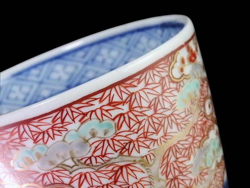 古伊万里　金襴手　松皮菱に松竹梅の図　蕎麦猪口　D385AS-CUb