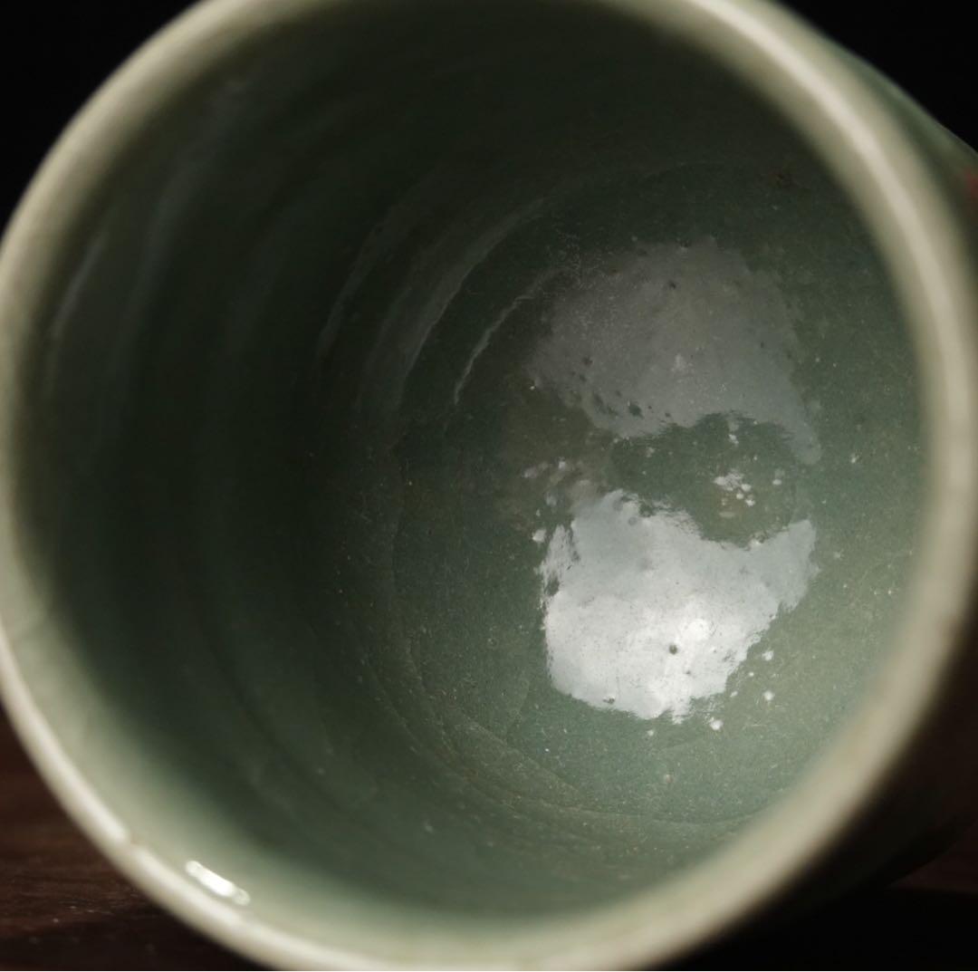 人間国宝　田村耕一　青磁　薊文　ゆのみ　湯呑　共箱　辰砂　酒器　ぐい呑　②