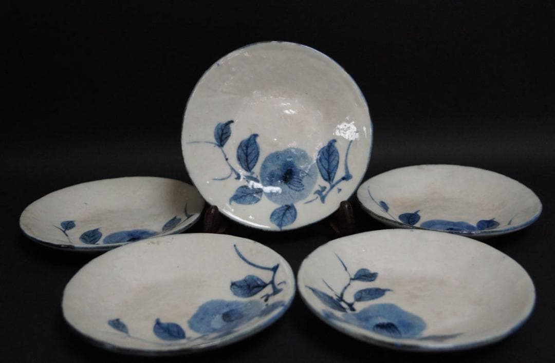 染付 銘々皿 五枚セット『花文』箱付 懐石道具 茶道具