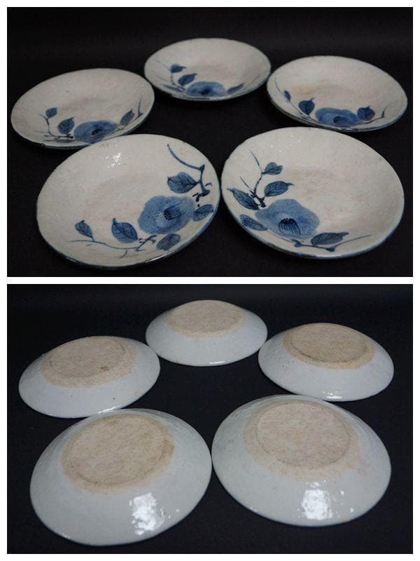 染付 銘々皿 五枚セット『花文』箱付 懐石道具 茶道具