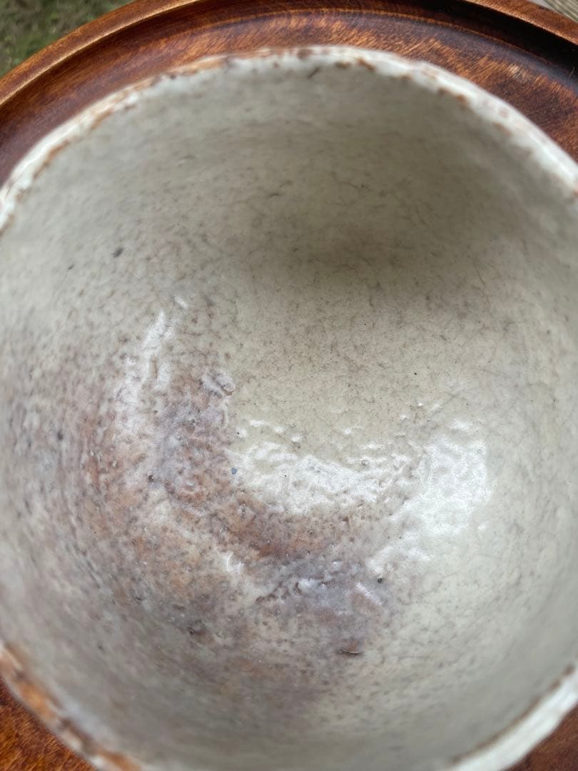 新品　萩焼　時司作　灰色の丸型茶碗と木製箱　説明書　共箱付　茶道　お茶碗