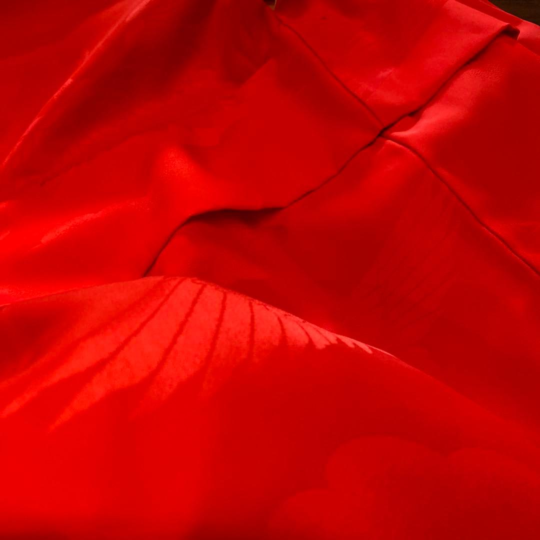 アンティーク 七五三 三歳 着物 被布 小物一式 フルセット 赤 鶴 正絹