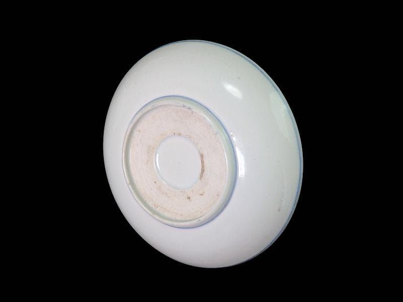 古伊万里　染付　丸に五瓜に唐花の図　家紋　４寸半皿　E90AS-CPb