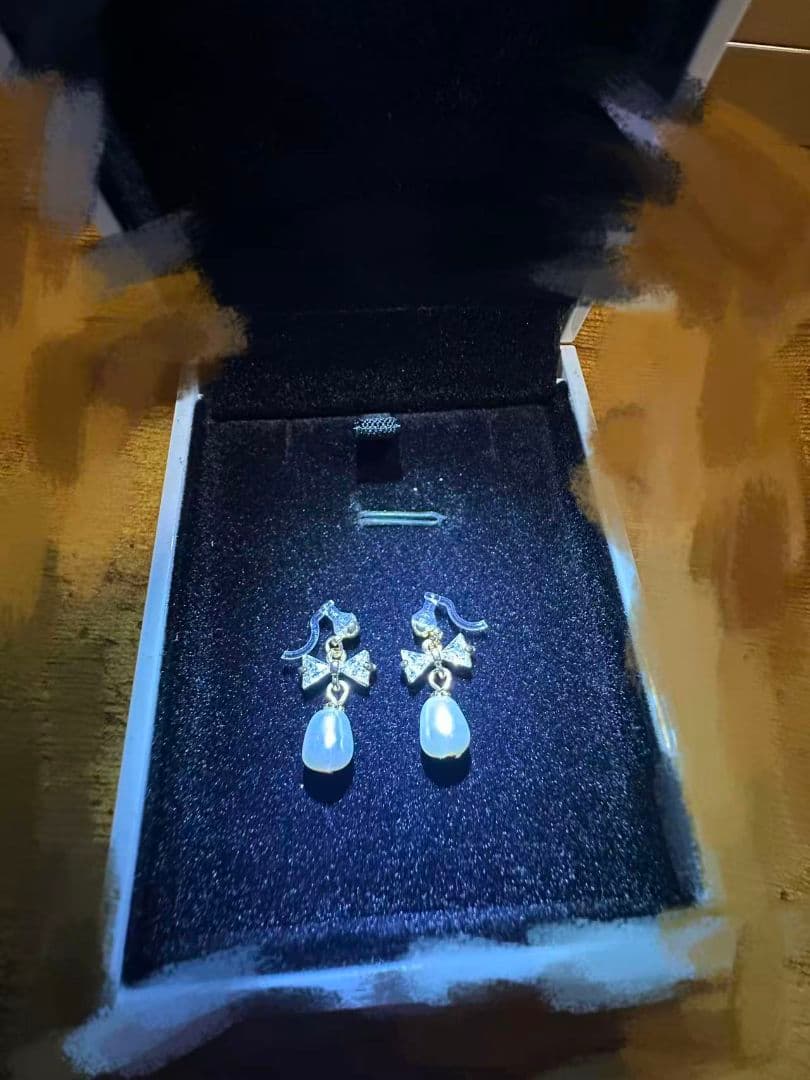 パールとリボンのフックピアス