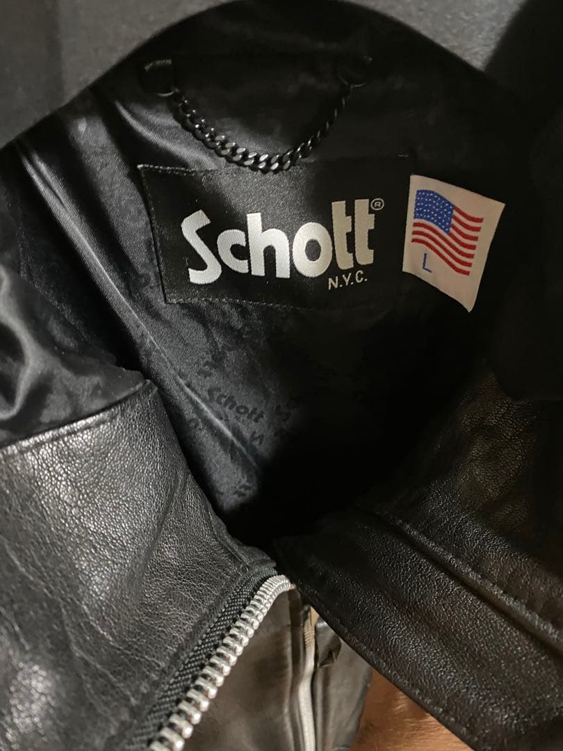 1 Schott フード付きライダース　シープスキン