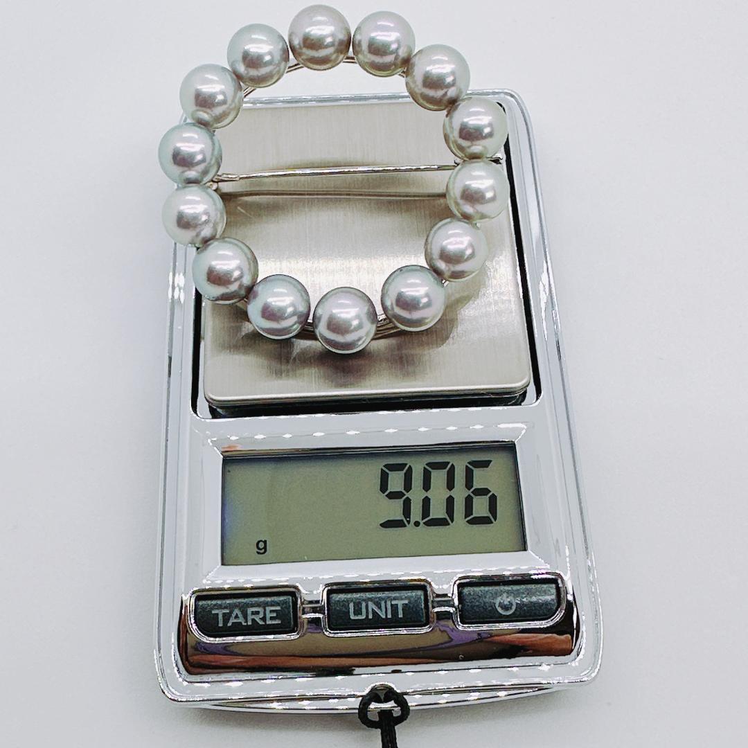 【変わった色のパールブローチ・無料匿名配送】シルバーパールサークルブローチ