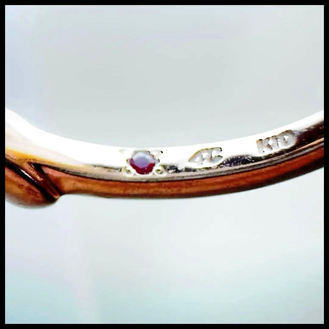 4°C K10 リボン型FDメレダイヤモンド　内側にルビー　ピンキーリング #5