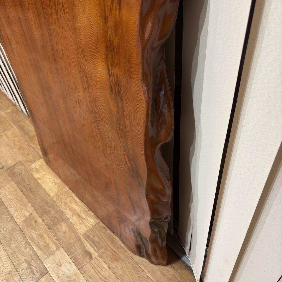 【未使用】屋久杉 一枚板 テーブル 座卓 天然木 耳付 笹杢 漆 天板 希少