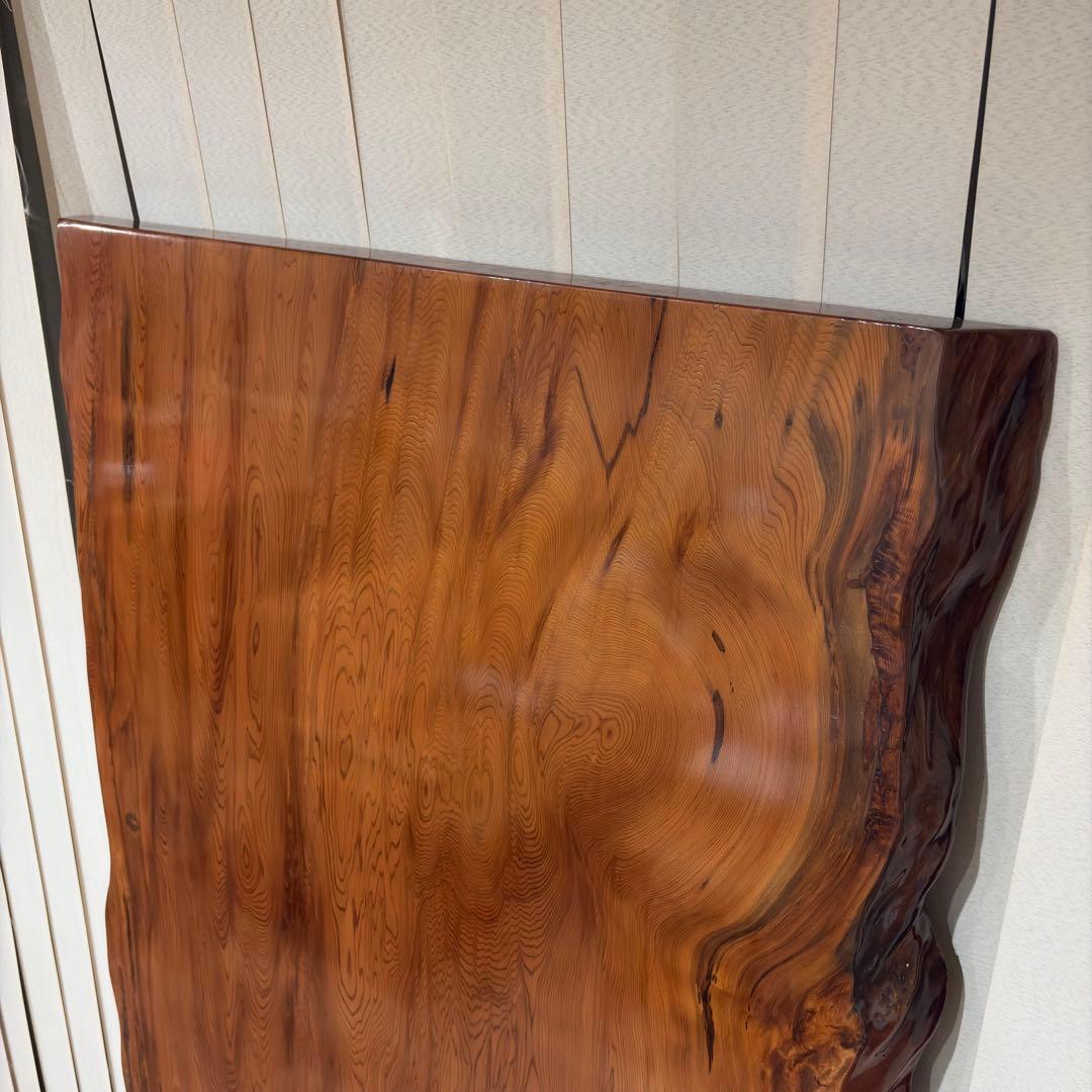 【未使用】屋久杉 一枚板 テーブル 座卓 天然木 耳付 笹杢 漆 天板 希少