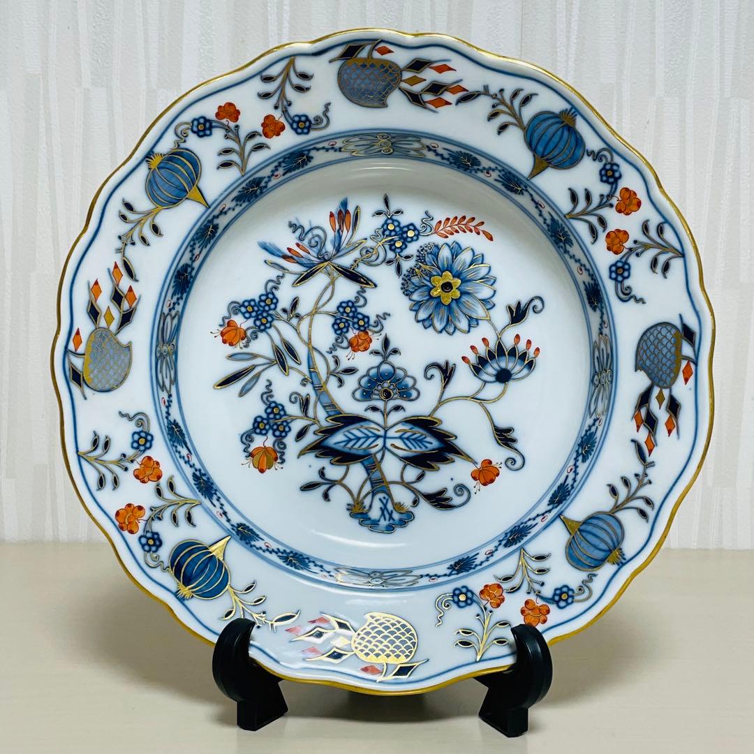 Meissen マイセン カラーオニオン 朱金 プレート 直径 約23.5cm