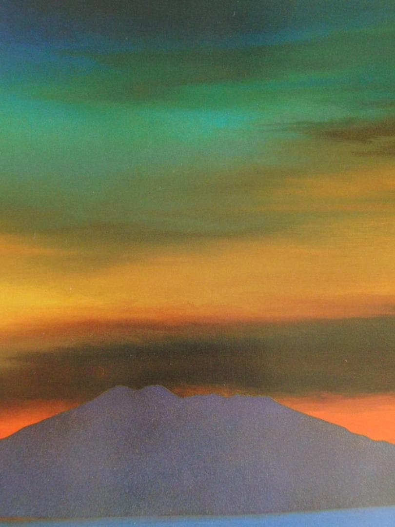 鎮西直秀、【晨旦　桜島】、希少な額装用画集より、新品額装付、状態良好